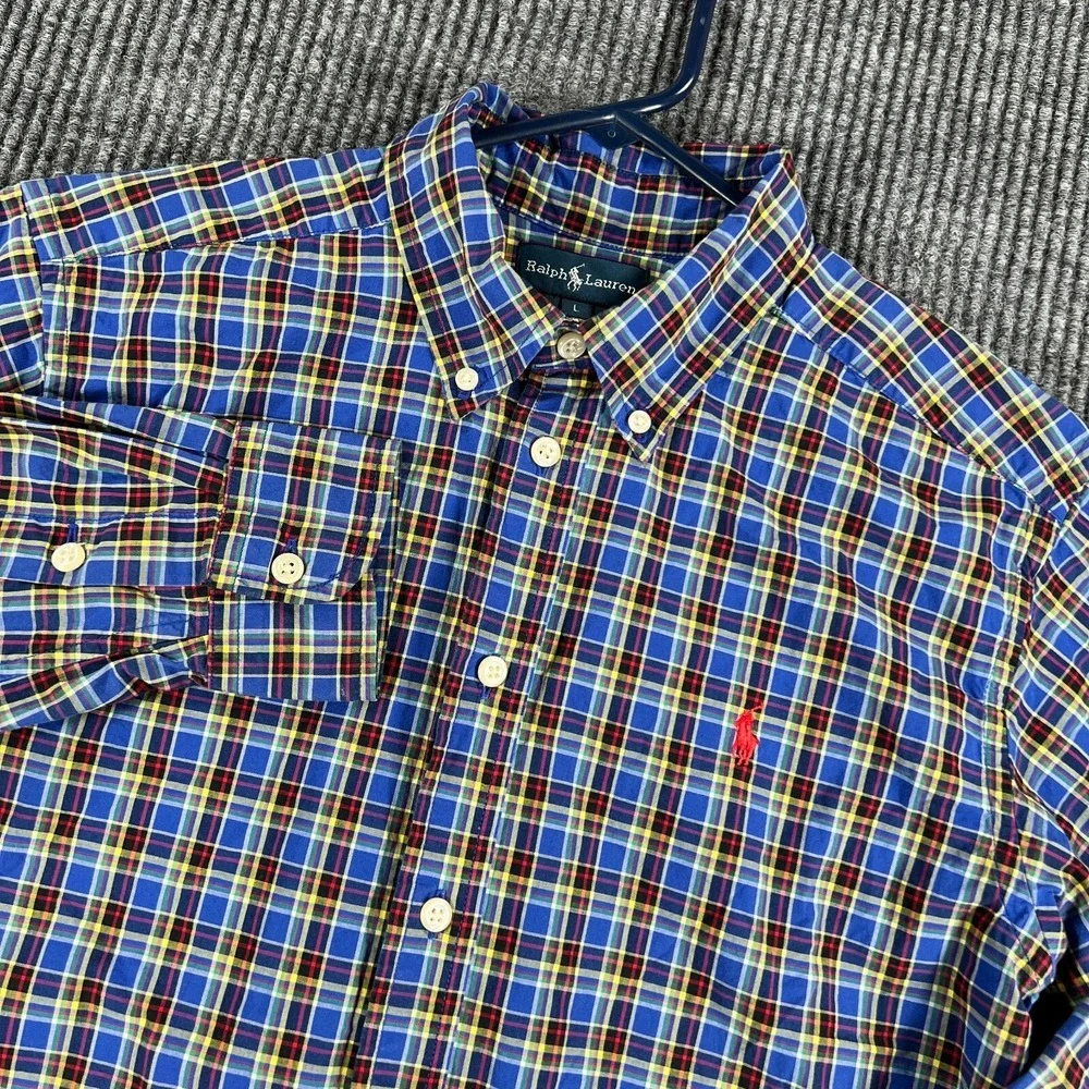 Ralph Lauren Shirt Youth Boys Large Blue Plaid Long Sleeve Button Down Casual